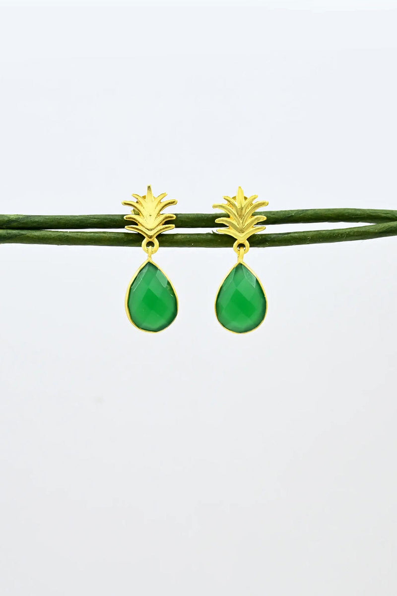 Schmuckoo Green Onyx Pineapple Stud Earrings