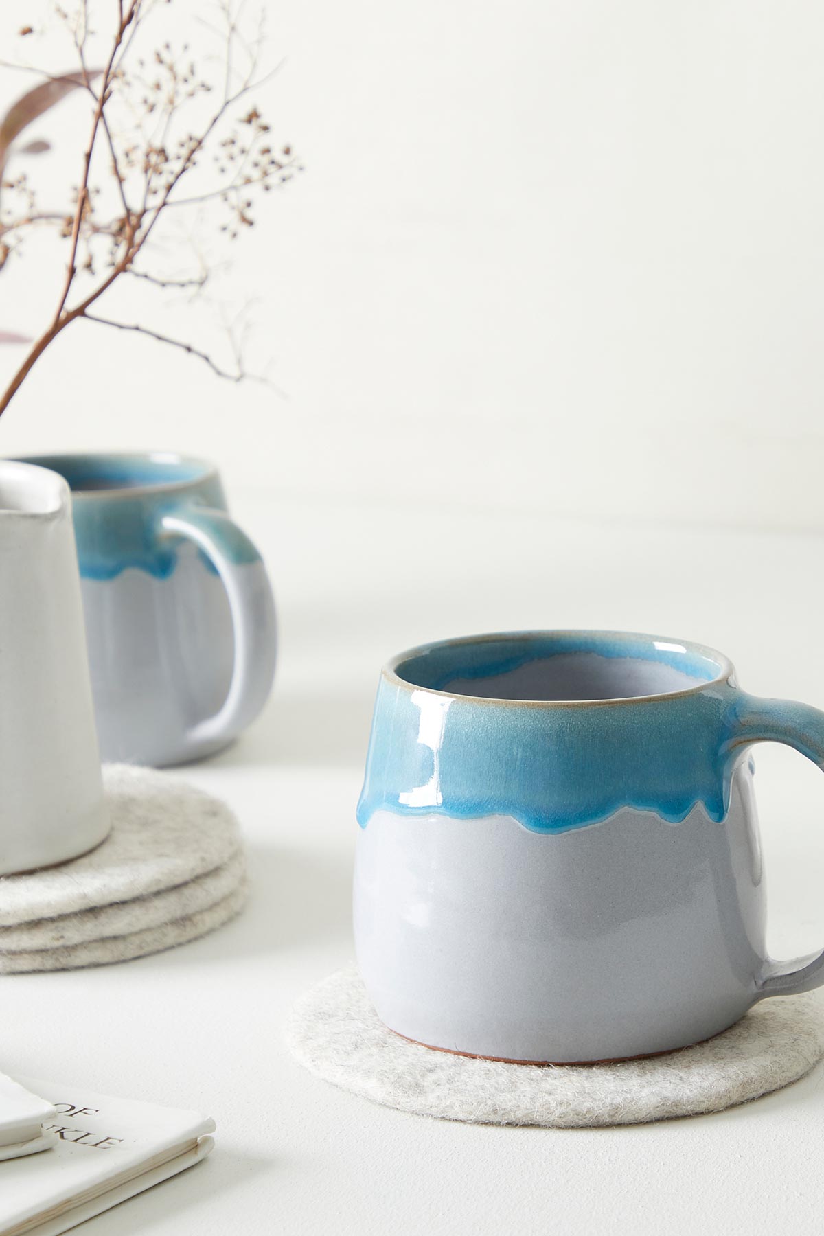 Aura Que Inaki Handmade Ombre Two Tone Stoneware Wide Mug In Sea Blue Wash