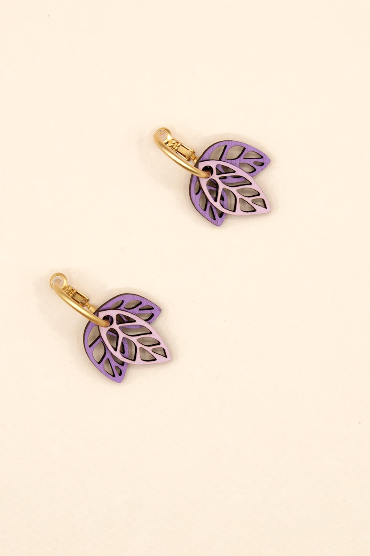 Materia Rica Rustling Leaves Drop Hoop Wooden Earrings In Violet