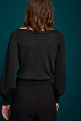 Cabana Long Sleeve Organic Cotton Black Top | Occasion Party Tops