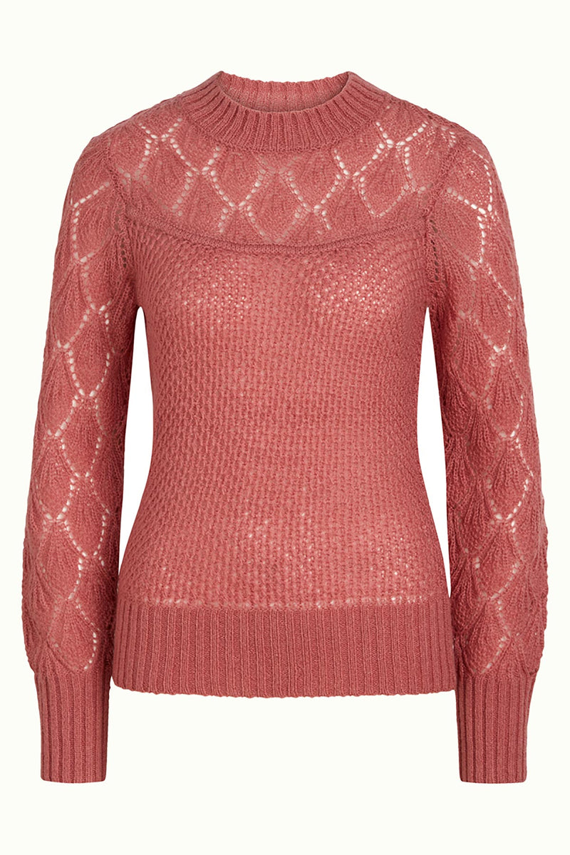 Round Neck Ajour knit Knitted Sweater With Ribbed Hems | Berry Pink