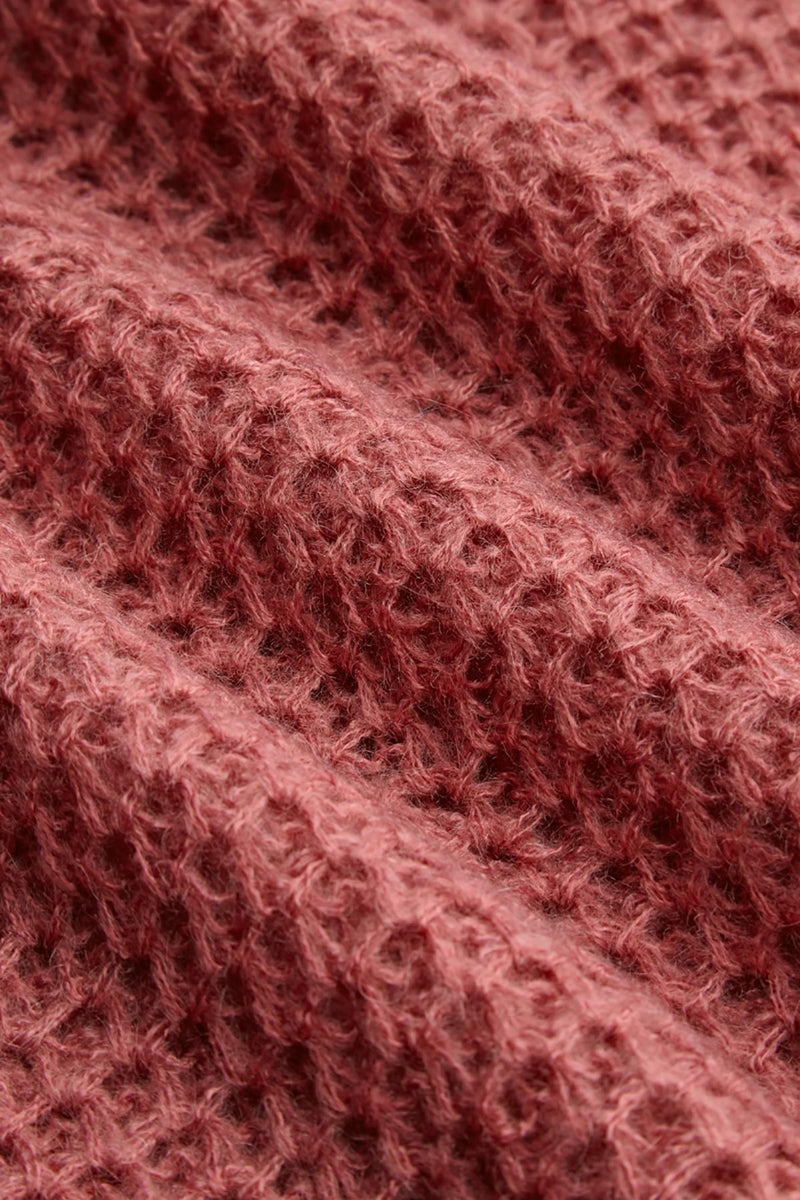 Round Neck Ajour knit Knitted Sweater With Ribbed Hems | Berry Pink