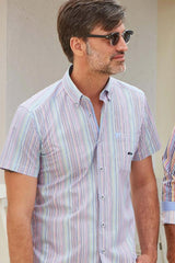 Dario Beltran Stripes Juine Short Sleeve Cotton Shirt