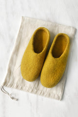 Aura Que Mita Handmade Eco Felt Mule Slippers Suede Sole In Yellow