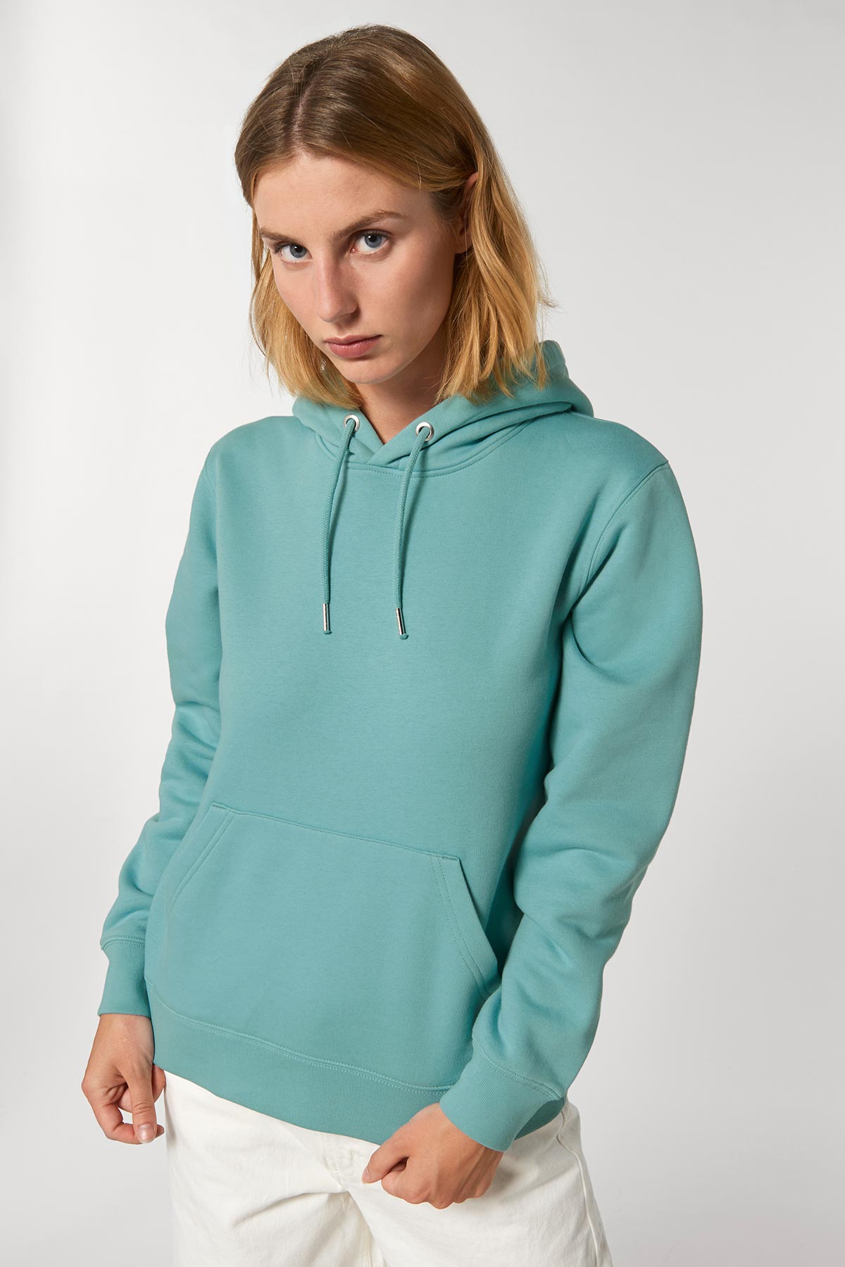 Ethical Women's Organic Cotton Hoodie Sweatshirt Vegan Fairtrade Teal Mostera