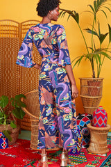 Midi-length Jumpsuit with belt and V-Neck | Dragon Neon