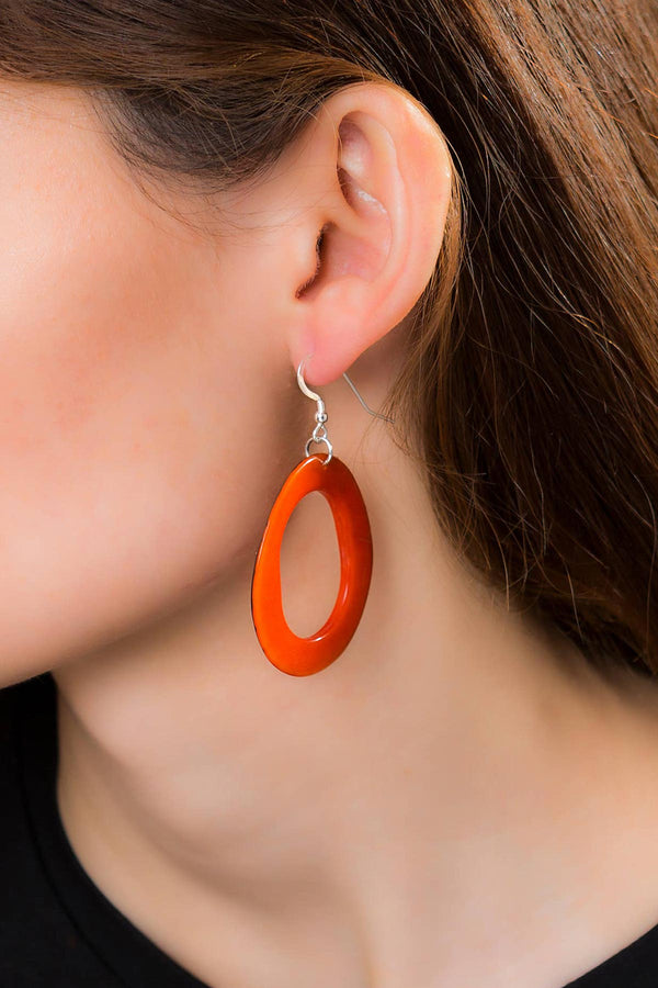 Orange Loop Tagua Nut Earring