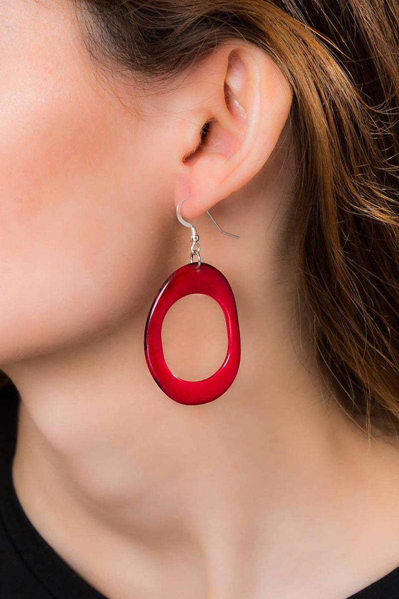 Red Loop Tagua Nut Earring