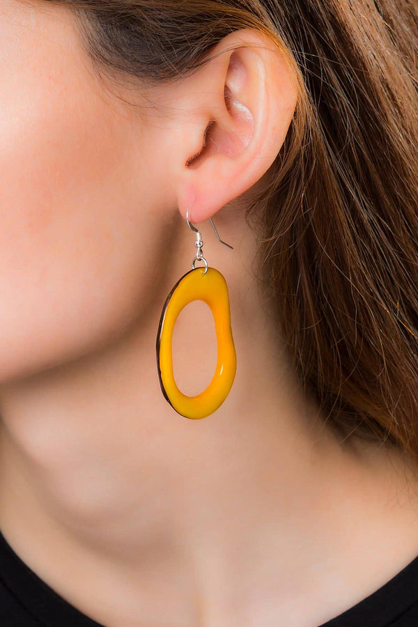 Yellow Loop Tagua Nut Earring