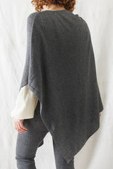 Aura Que Risi Luxury Soft Fine Knit Merino Cowl Poncho In Dark Grey