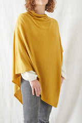 Aura Que Risi Luxury Soft Fine Knit Merino Cowl Poncho In Yellow