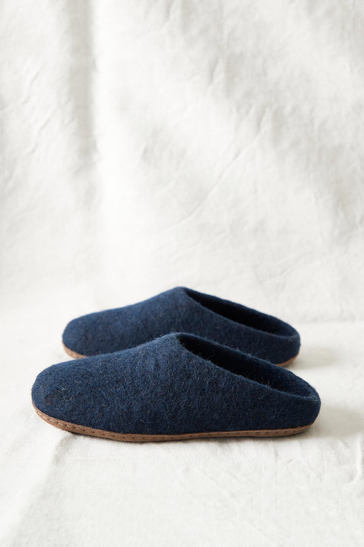 Aura Que Mita Handmade Eco Felt Mule Slippers Suede Sole In Navy Blue