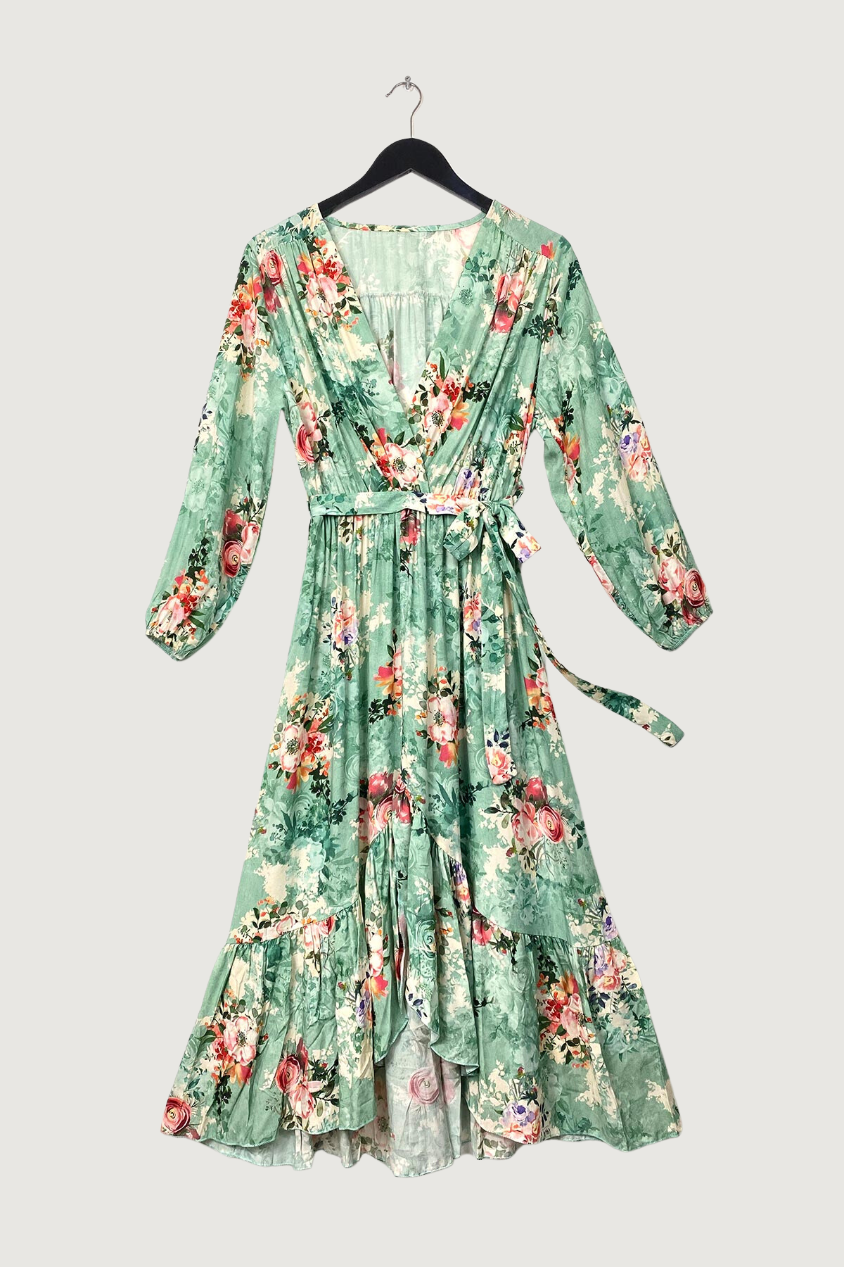 Mia Strada High Low Flower Print Dress In Green