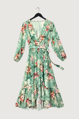 Mia Strada High Low Flower Print Dress In Green