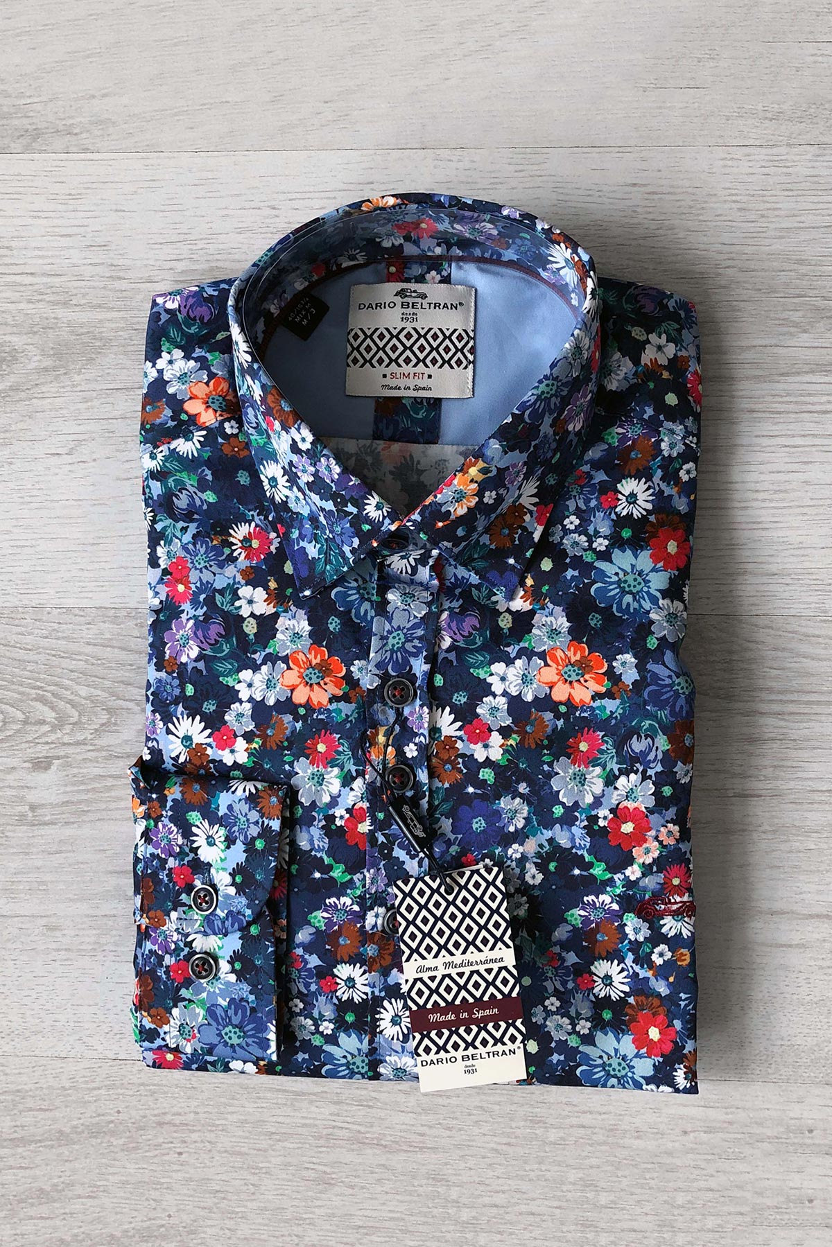 Dario Beltran Midnight Florals Long Sleeve Cotton Shirt In Navy