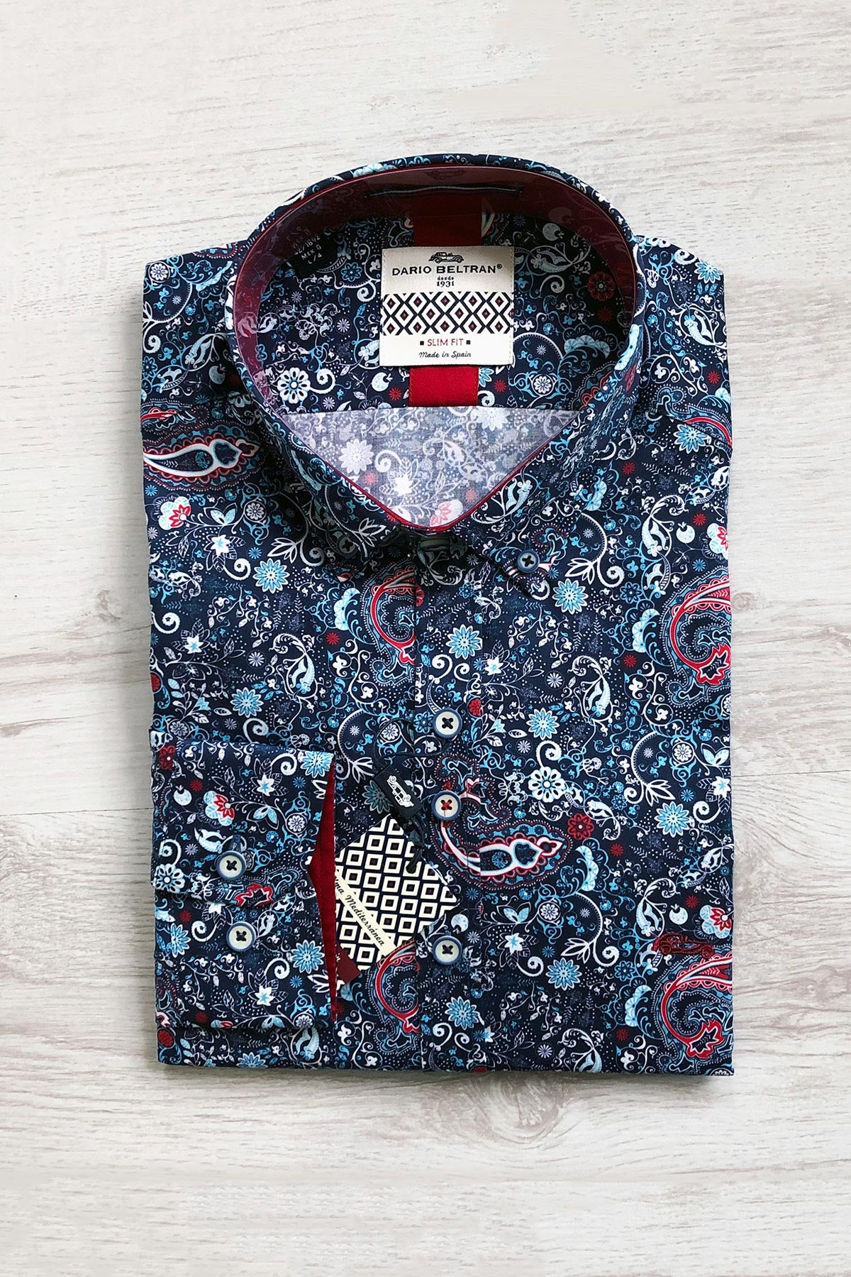 Dario Beltran Paisley Botanicals Long Sleeve Cotton Shirt In Navy