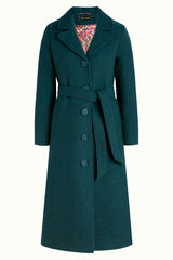 Lapel Collar Wool Coat With Side Pockets & Tie Belt | Pine Green