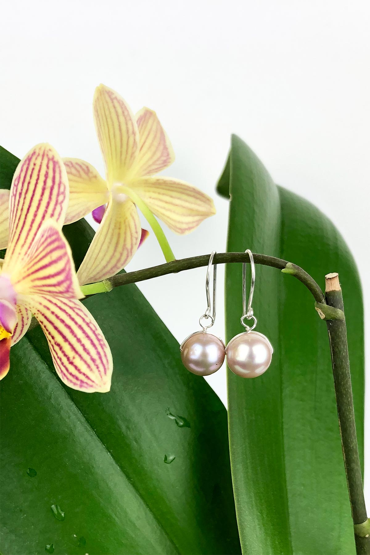 Pink Natural Pearl Drop Hook Handmade Sterling Silver Earrings, June