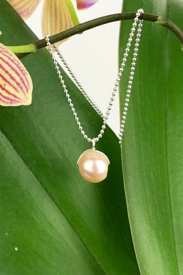 Pink Pearl Pendant Sterling Silver Necklace Handmade Natural Gemstones
