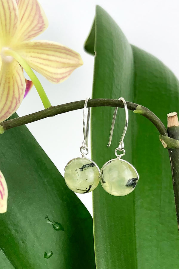 Prehnite Natural Gemstone Handmade Drop Hook Sterling Silver Earrings Twigs and Stones