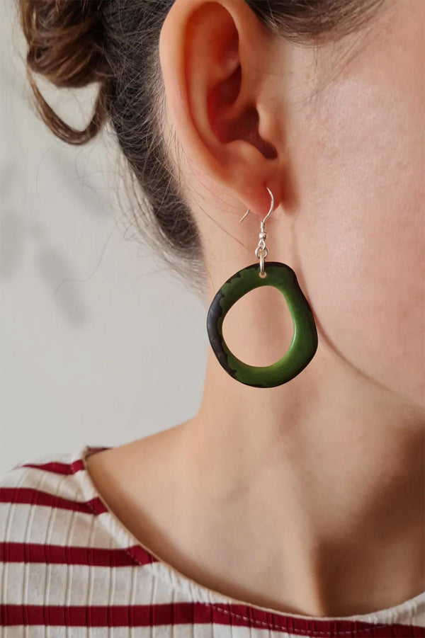 Pretty Pink Eco-Jewellery Forest Green Loop Tagua Nut Earring