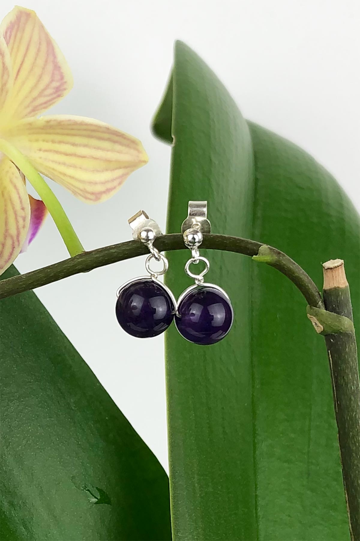 Amethyst Natural Gemstone Handmade Stud Drop Sterling Silver Earrings