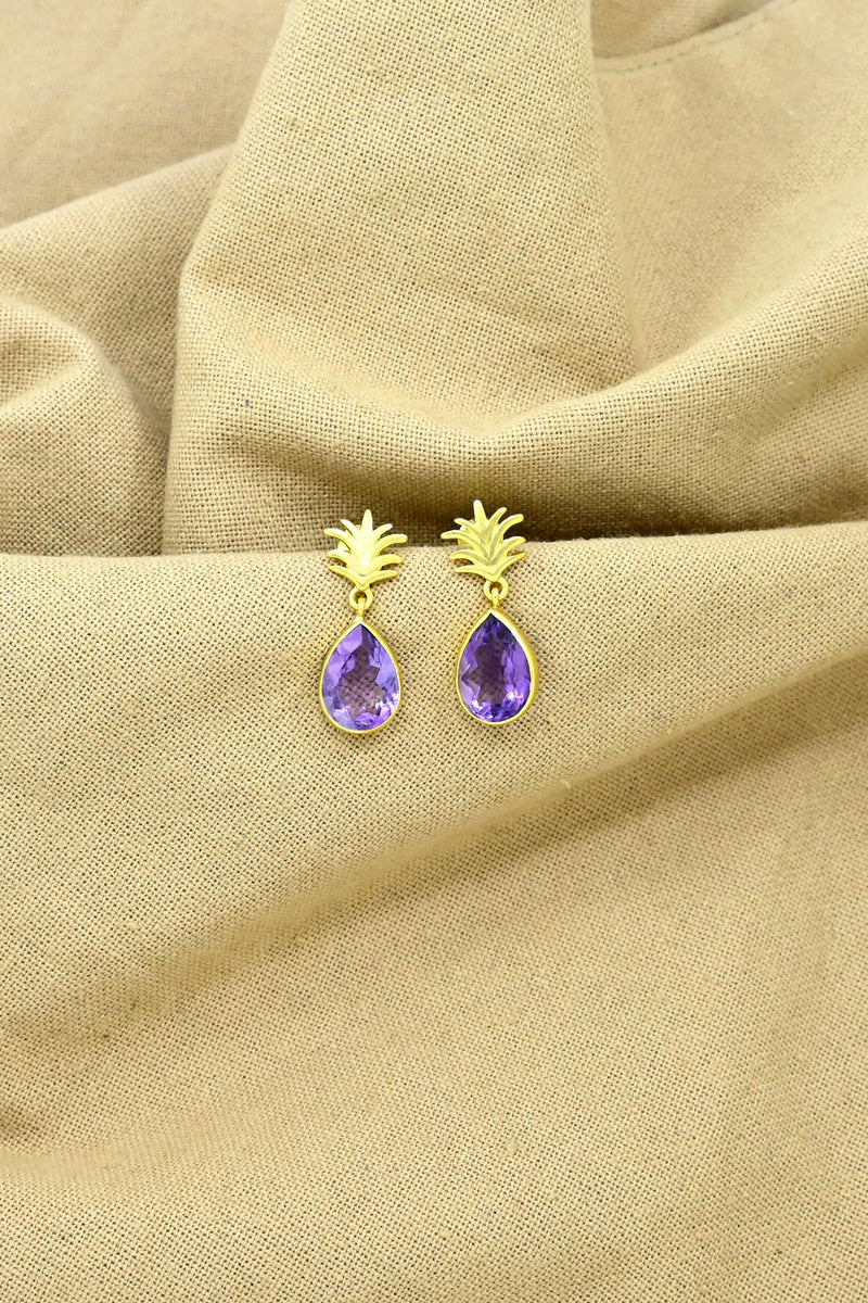 Schmuckoo Purple Amethyst Pineapple Stud Earrings