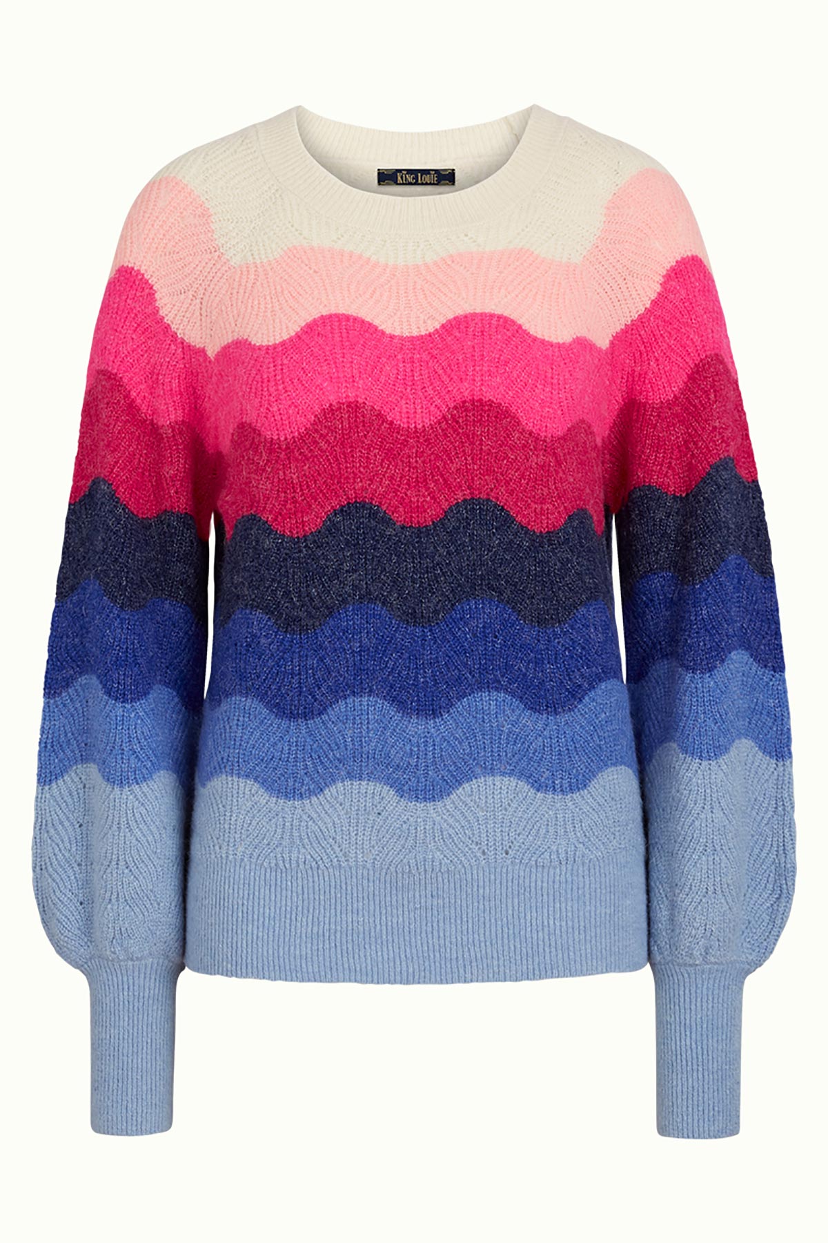 Round Neck Knitted Sweater With Long balloon sleeves | Neon Pink