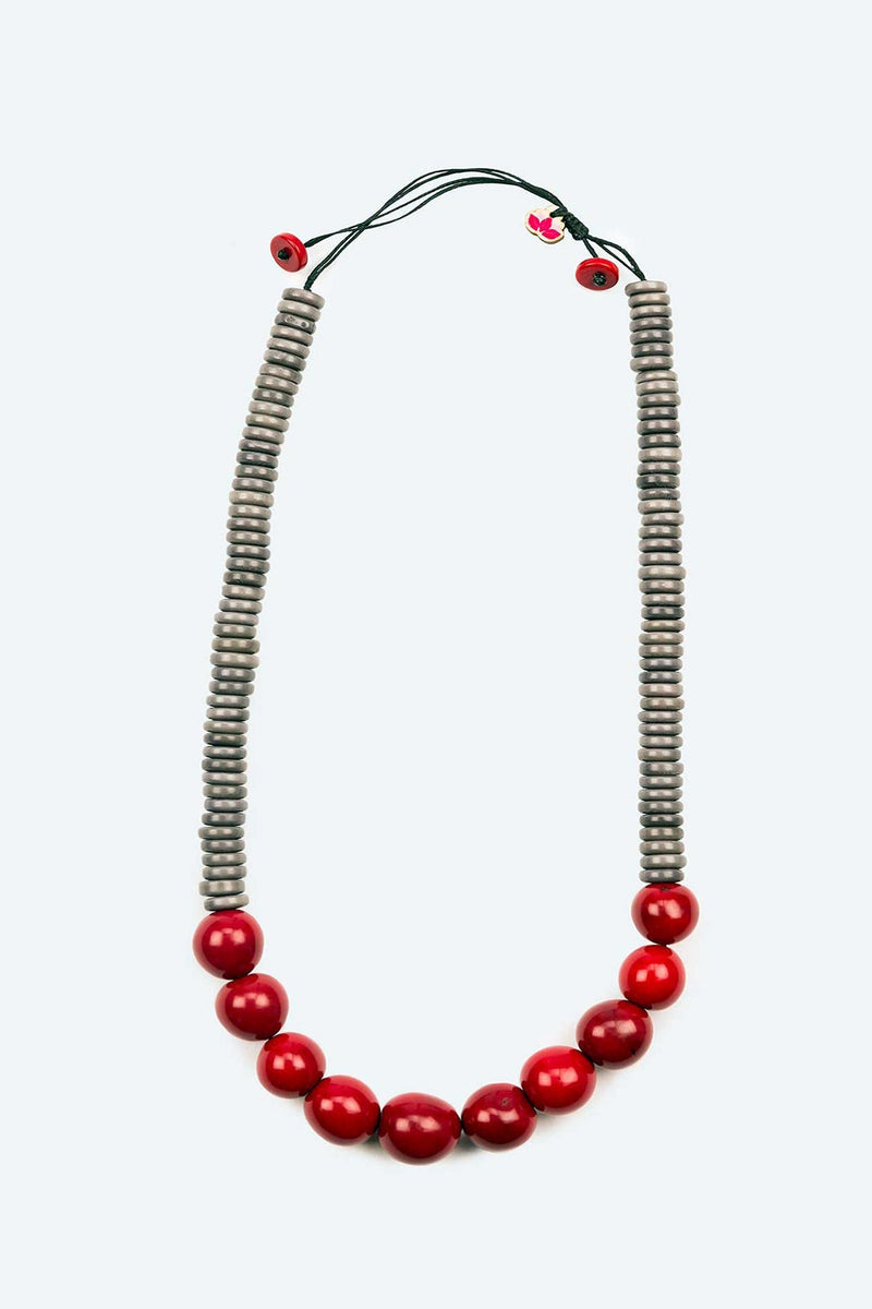 Grey & Red Rio Bolota Tagua Adjustable Necklace