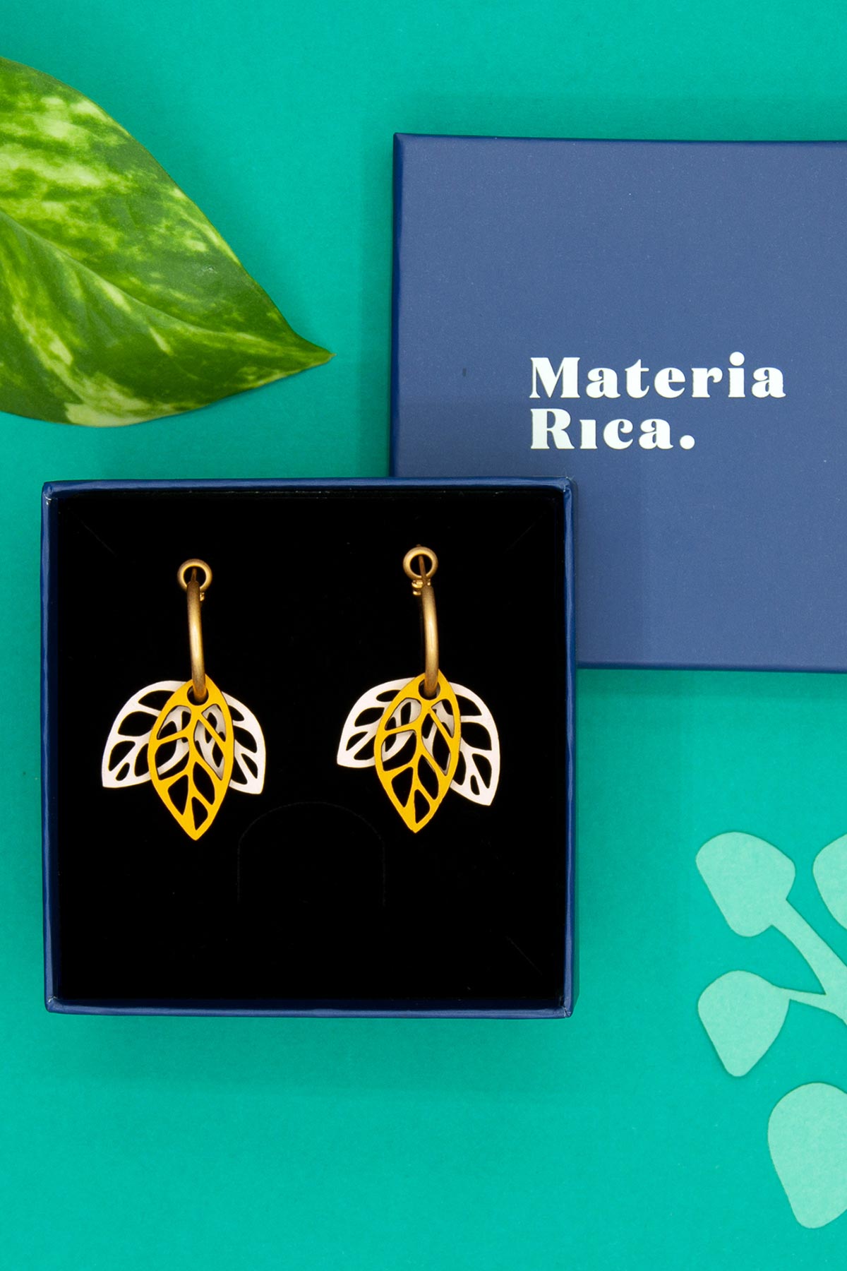 Materia Rica Rustling Leaves Drop Hoop Wooden Earrings In Yellow