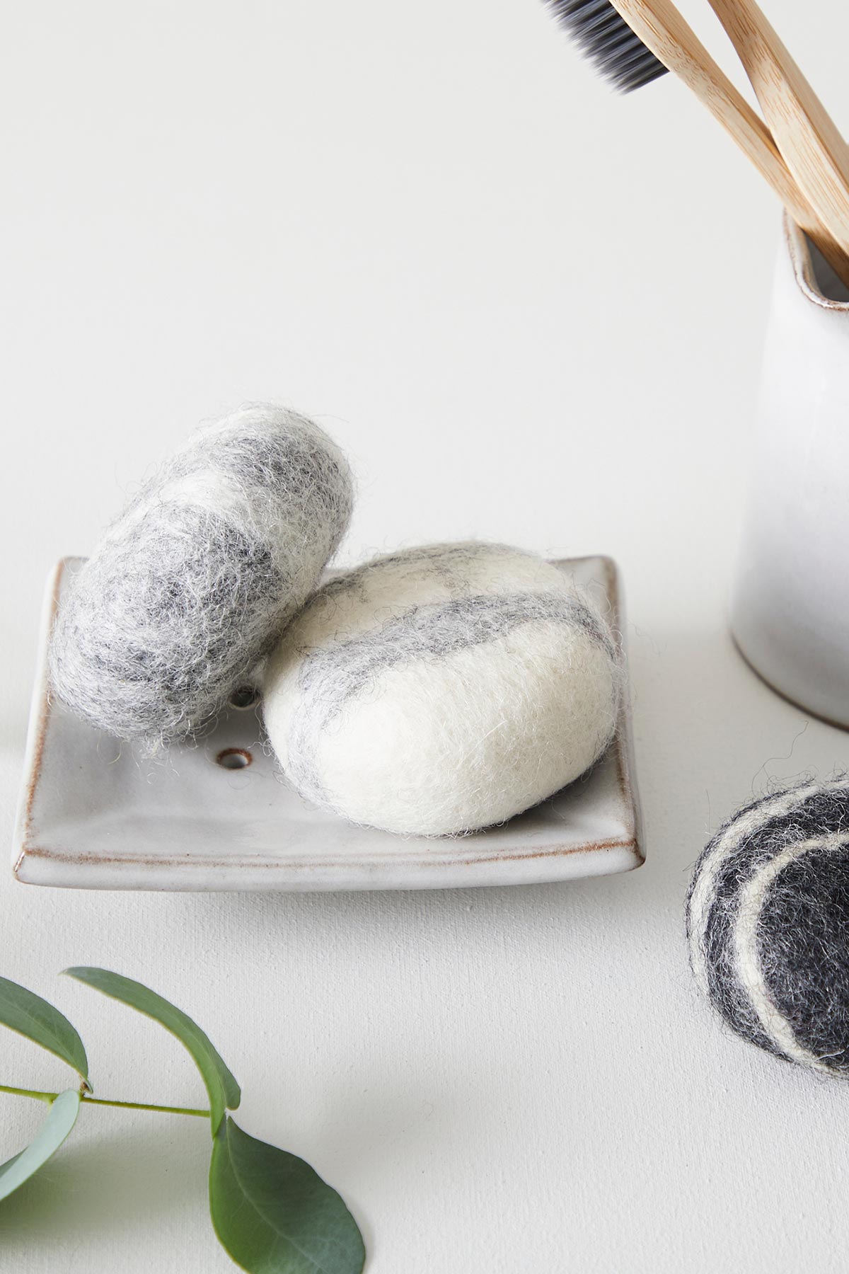 Aura Que Sano Wool Felted Soap Marble Pebble 3pc Gift Set