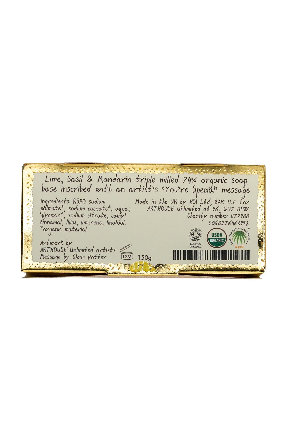 Arthouse Unlimited Portraits Triple Milled Organic Soap | Lime + Basil + Mandarin