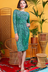Knee-length dress with Pockets and Round Neck | Guepard Green