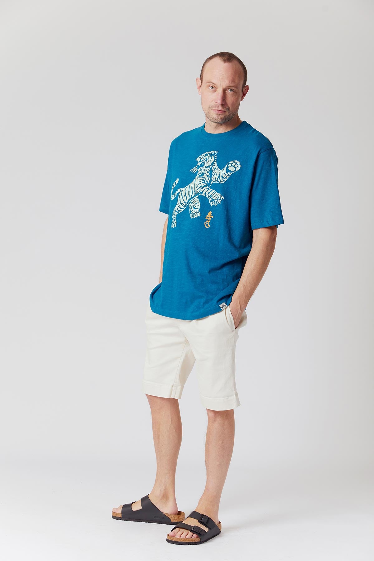 Komodo Tiger Pounce Organic Cotton Tee In Teal Blue