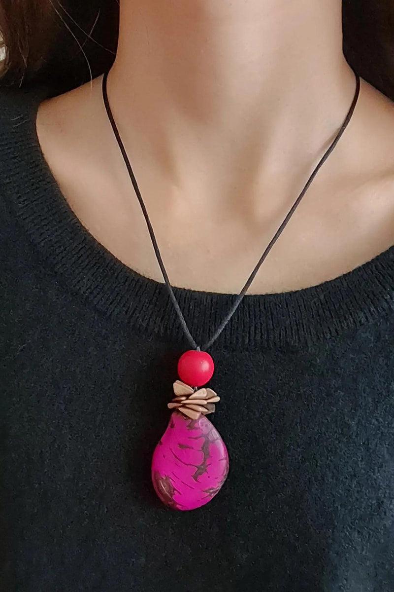 Pretty Pink Eco-Jewellery Tapajos Pendant Necklace - Berries