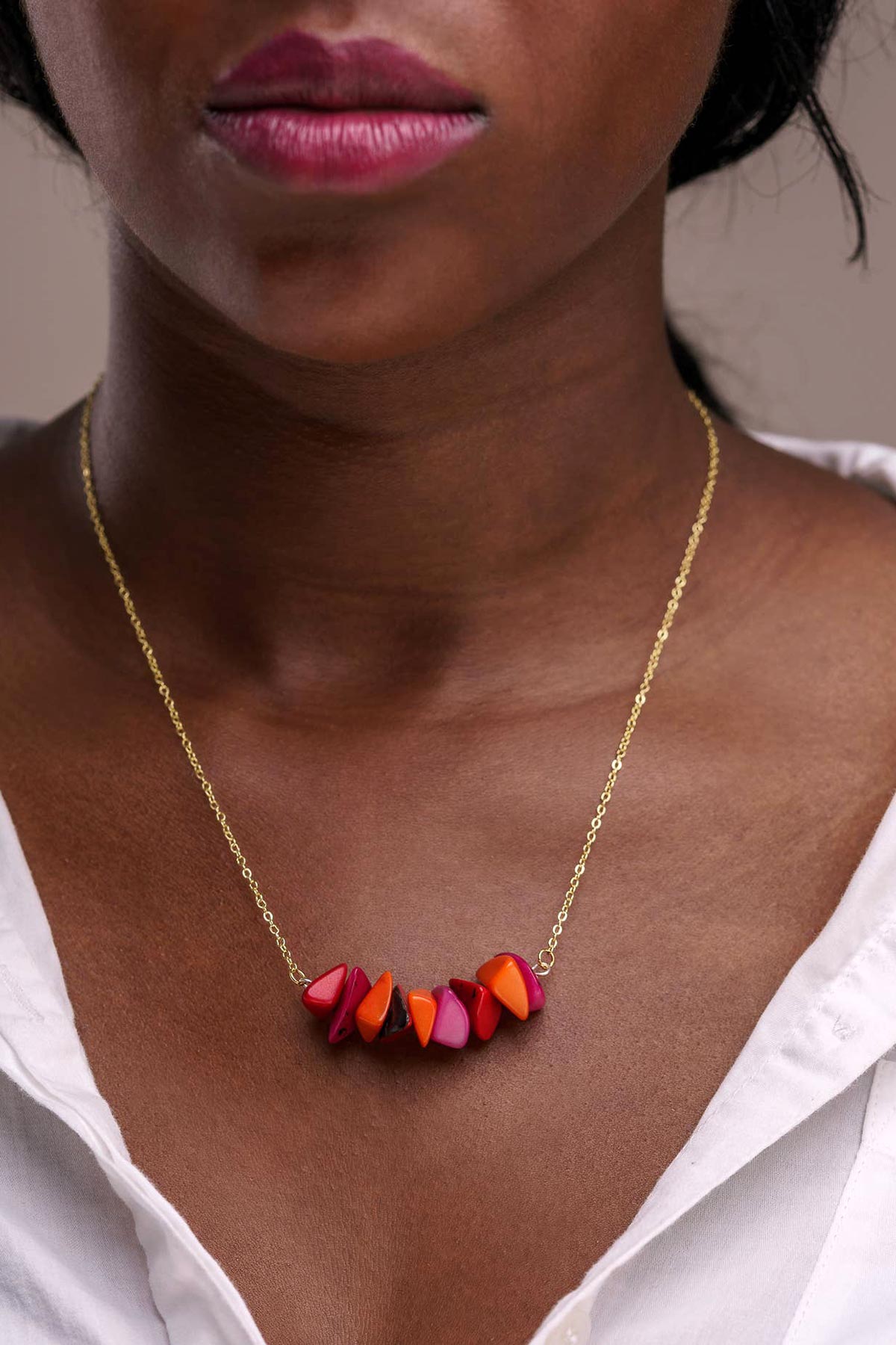 Pretty Pink Eco-Jewellery Tapajos Tagua Chain Necklace - Berries