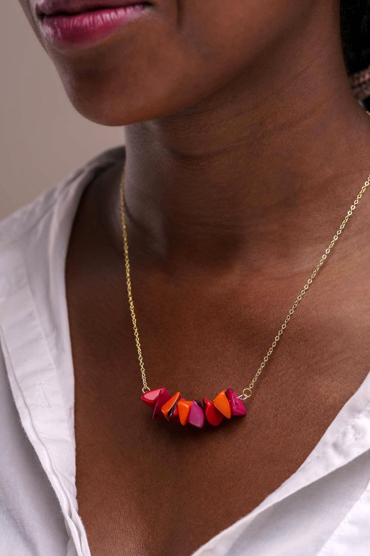 Pretty Pink Eco-Jewellery Tapajos Tagua Chain Necklace - Berries
