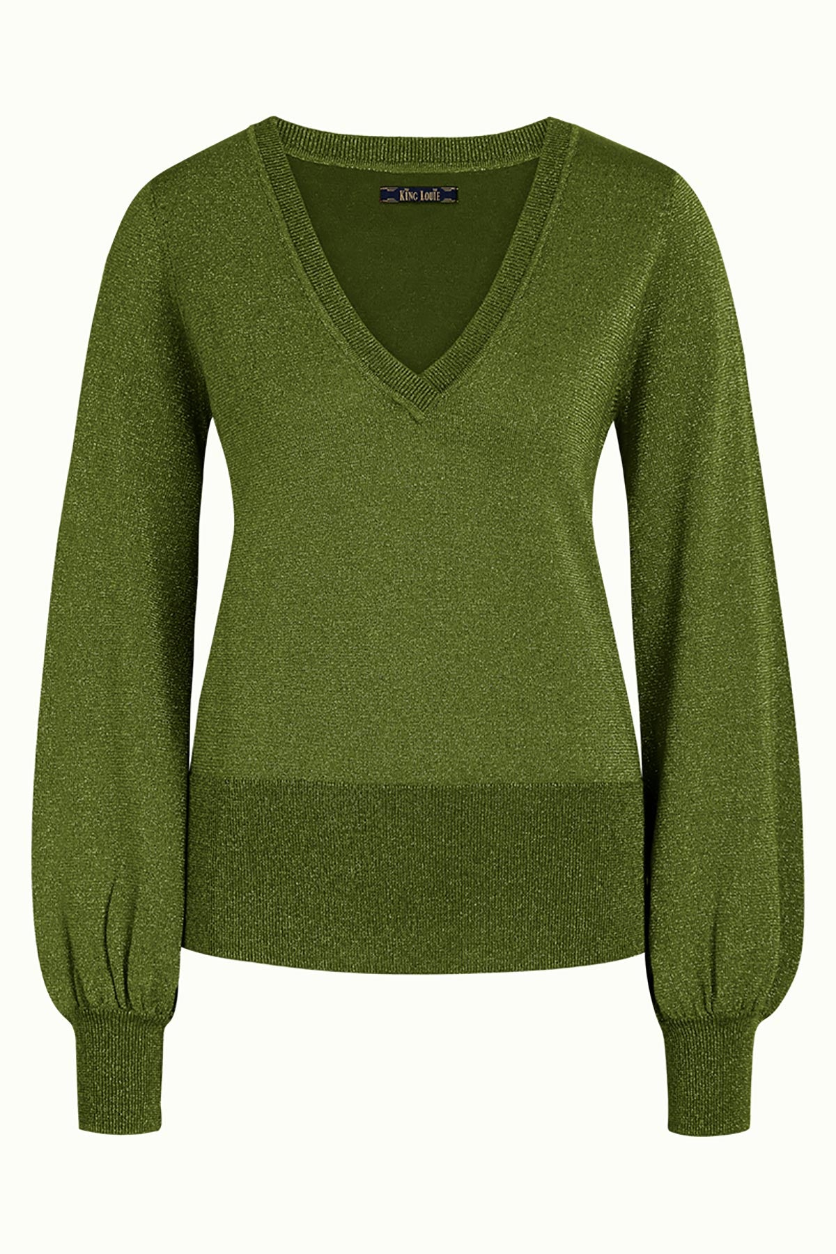 V Neck Long Sleeve Organic Cotton Green Top | Occasion Party Tops