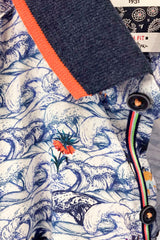 Dario Beltran Waves & Flowers Knitted Collar Short Sleeve Cotton Shirt