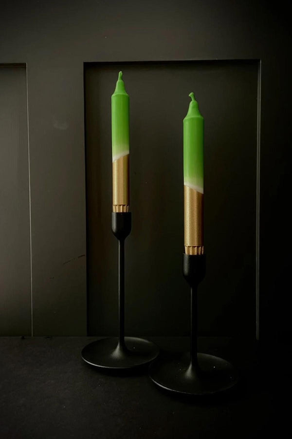 The Singing Rabbit Xmas Green + Gold Hand Dip Dyed Dinner Candles