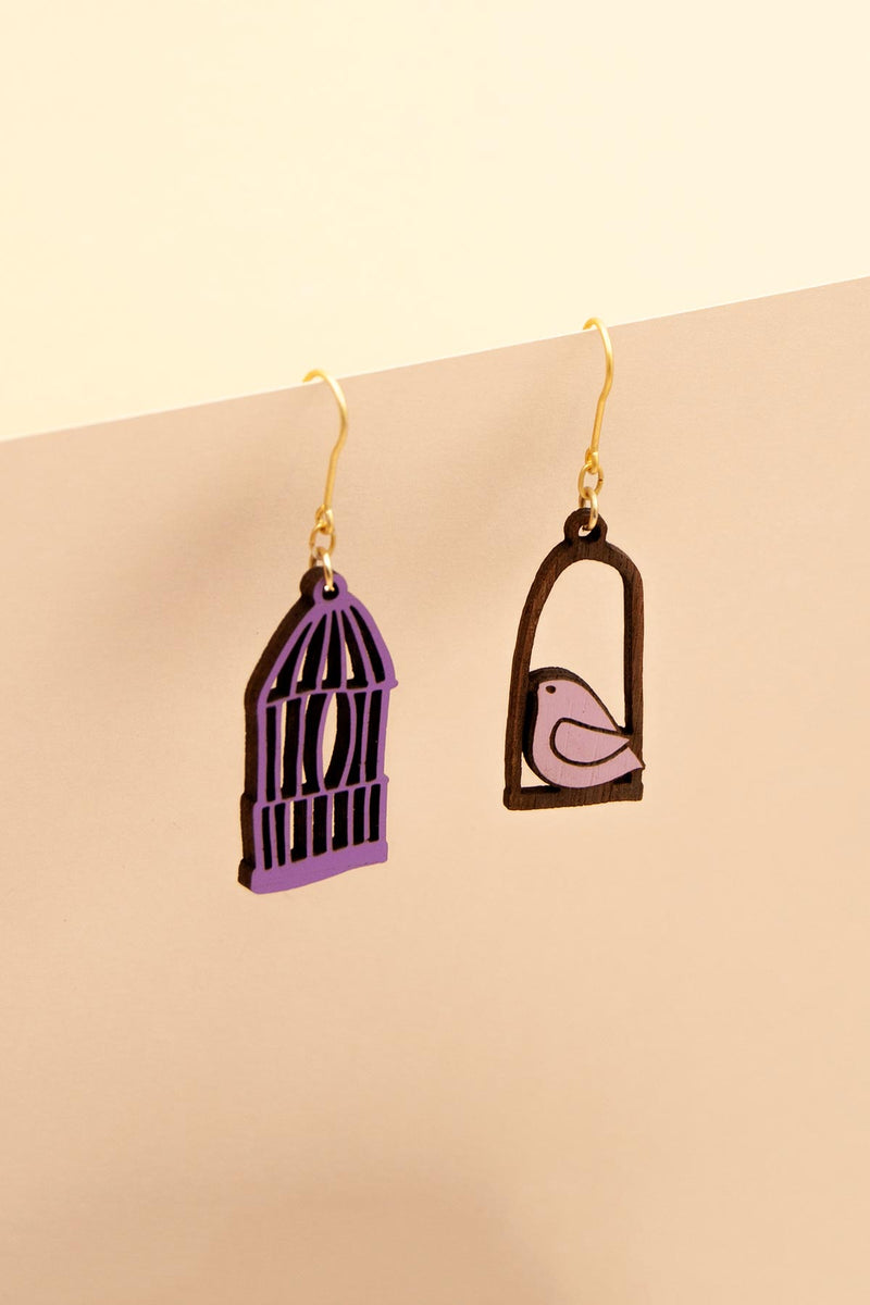 Materia Rica Drop Hook Wooden Earrings Hand-Painted Violet Freedom