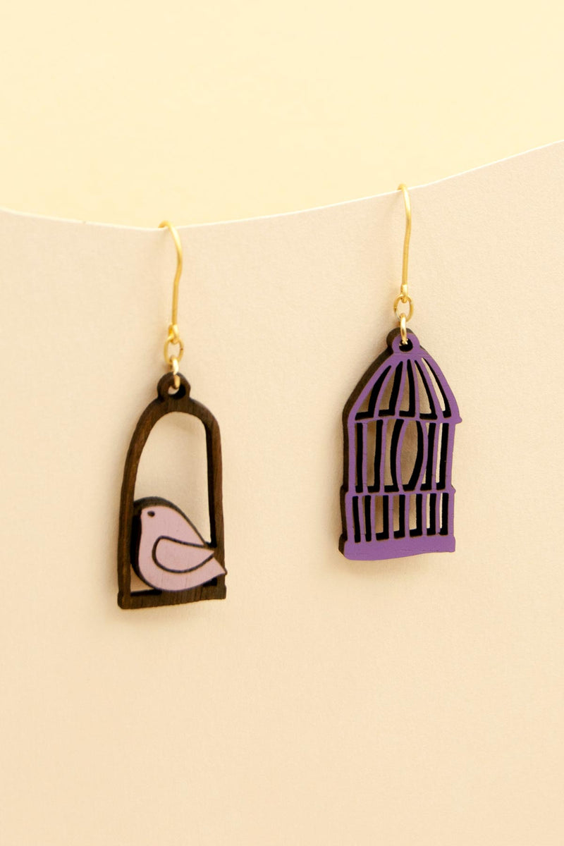 Materia Rica Drop Hook Wooden Earrings Hand-Painted Violet Freedom